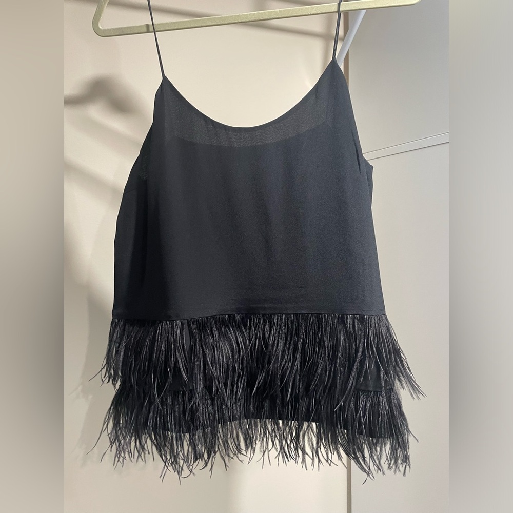 Elegant Black Feathered Women's Top